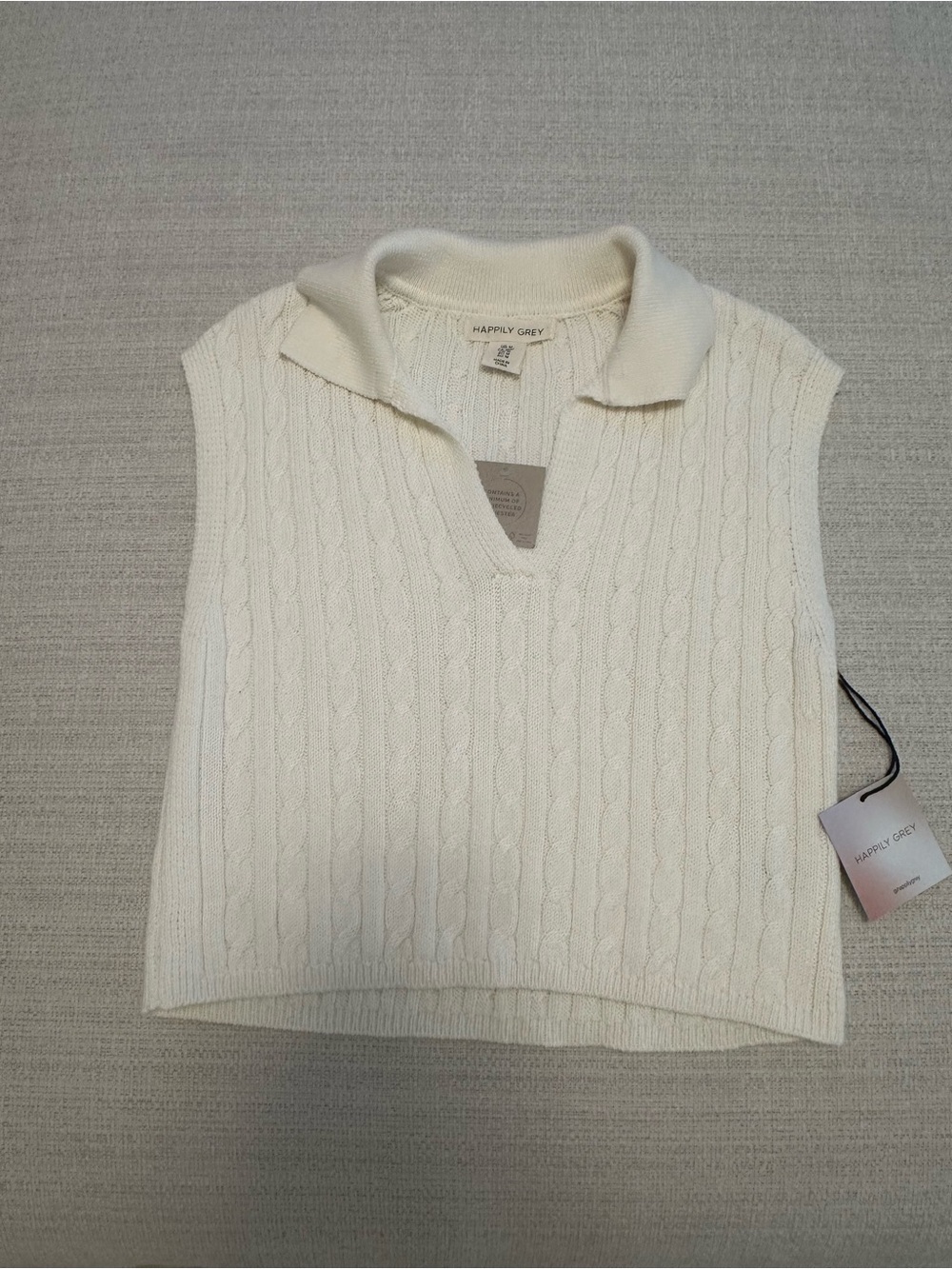 Cream Cable-Knit Collar Sweater Vest